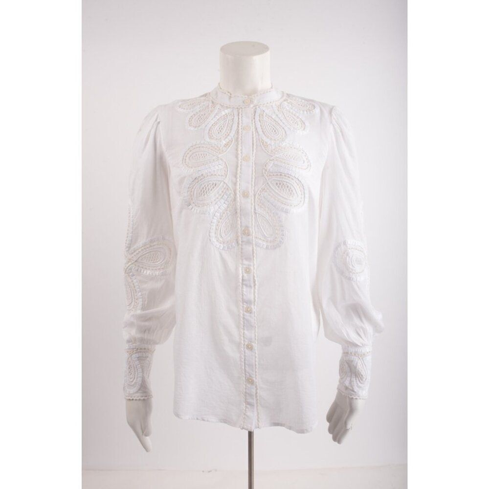 Boden Womans Blouse Shirt Top UK 8 US 4 White Cut Out Lace beaded NWT